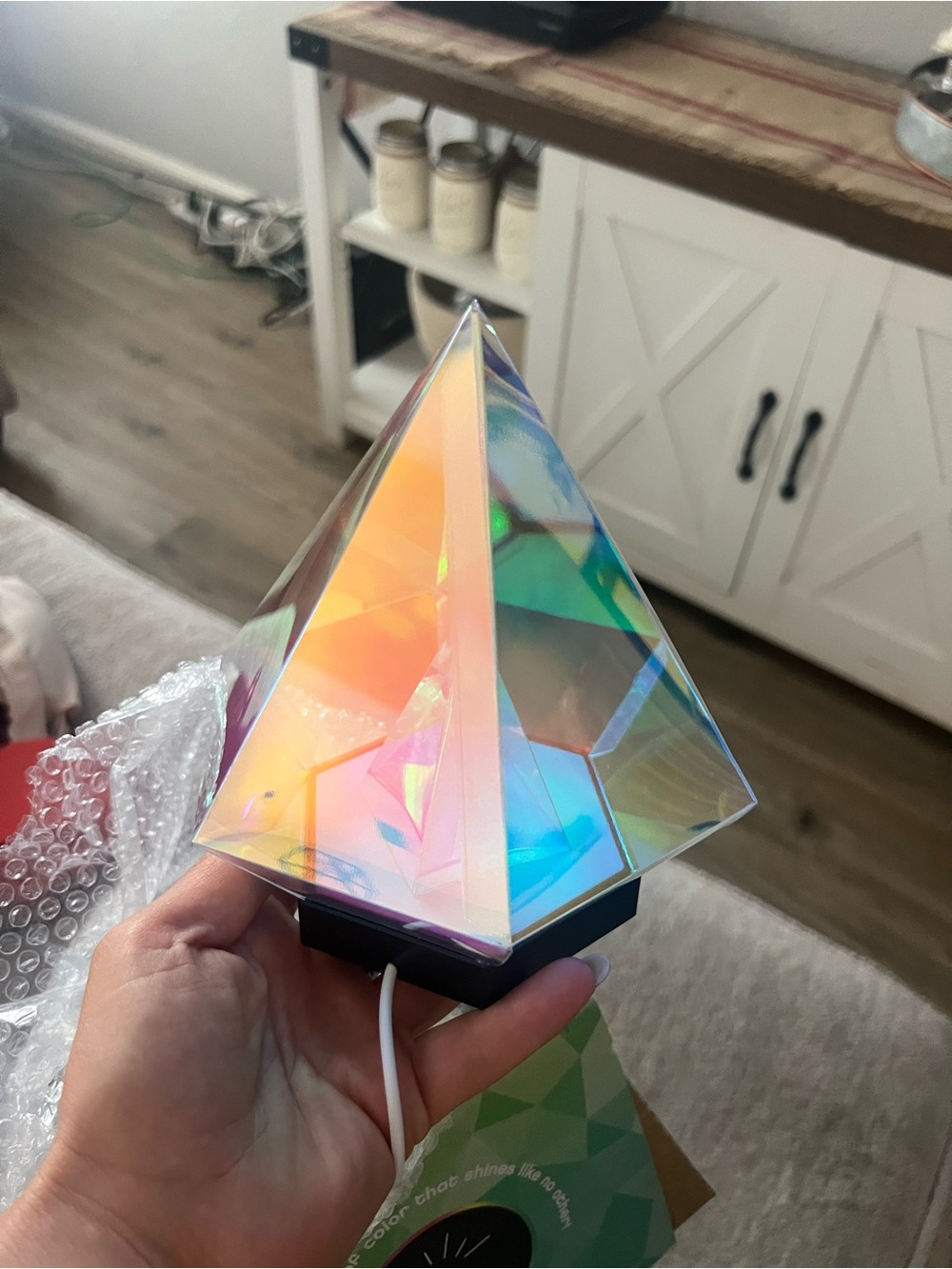 Iridescent Crystal Pyramid Accent Lamp - Clear/Multicolor